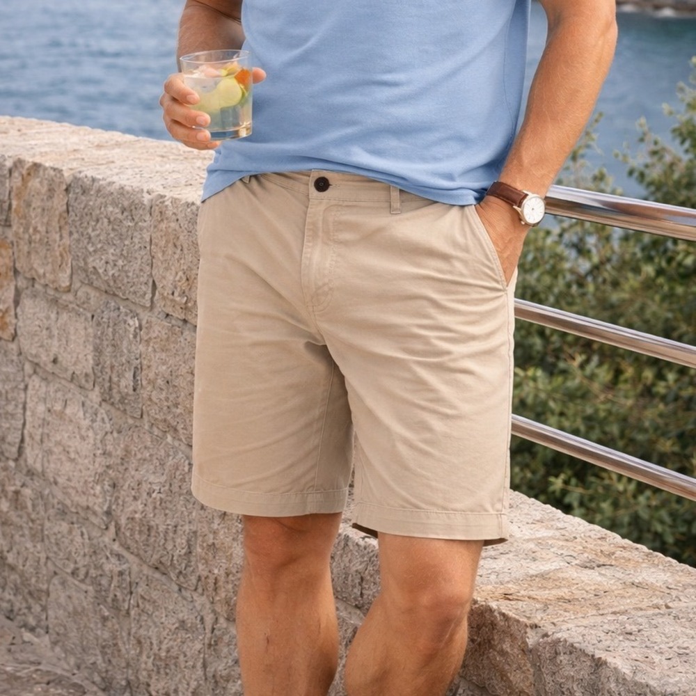 Z1 Paperbacks Mens Chino Shorts Tan Beige Size 33 Style 050 Raw Hem Cotton